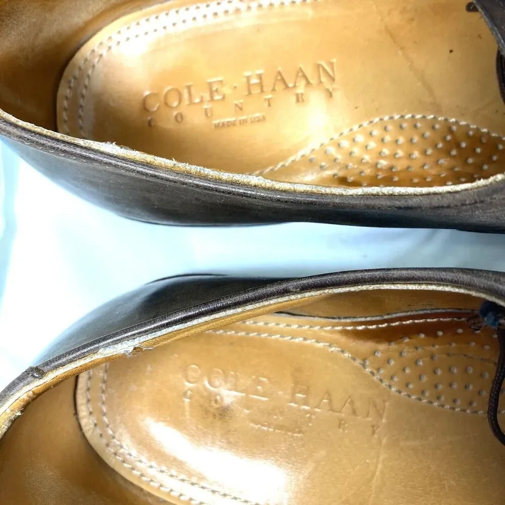 Cole Haan Country Shoes Nubuck Leather Cap Toe 10.5 Distressed Lace Brown